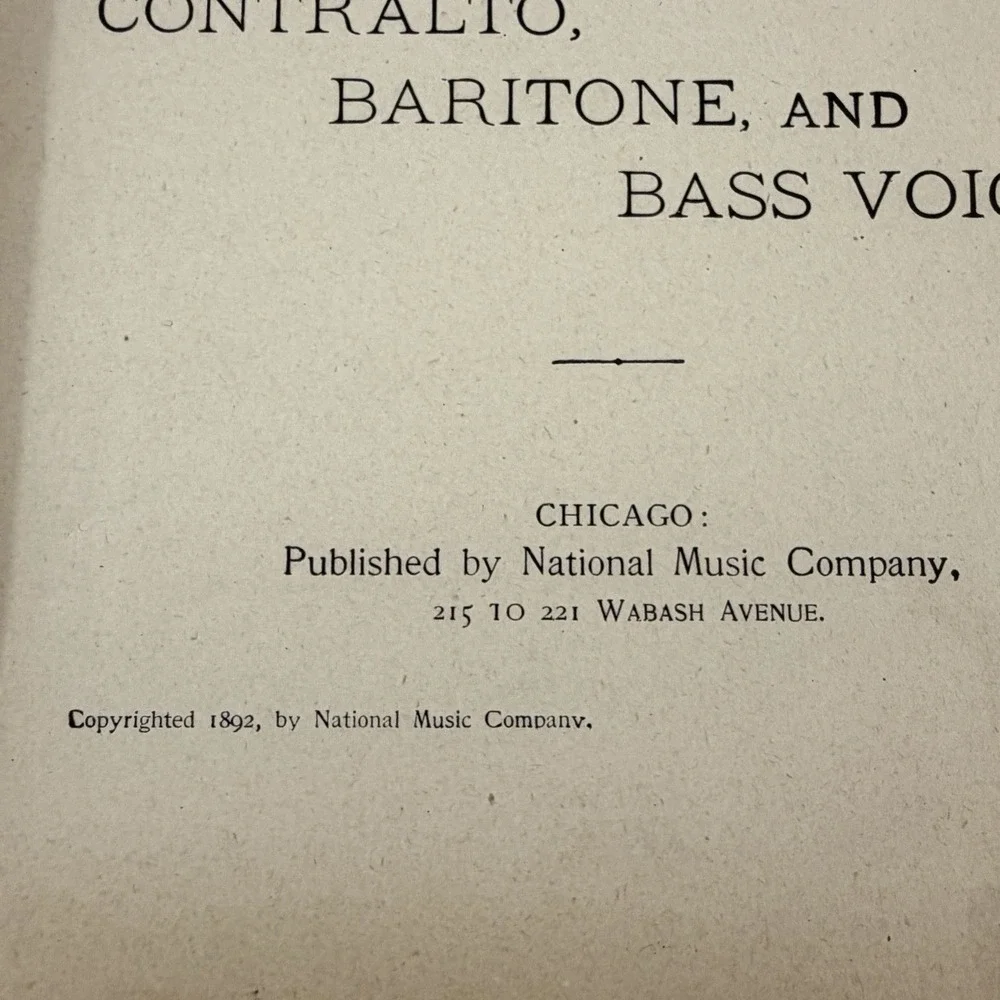 Antique 1892 Excelsior Baritone Bass Folio Sheet Music Book & Song Chicago IL